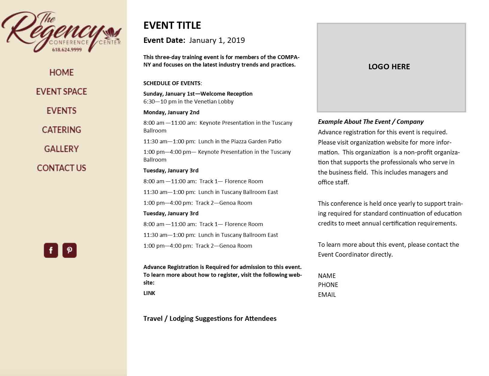 organization Profile regency conference center