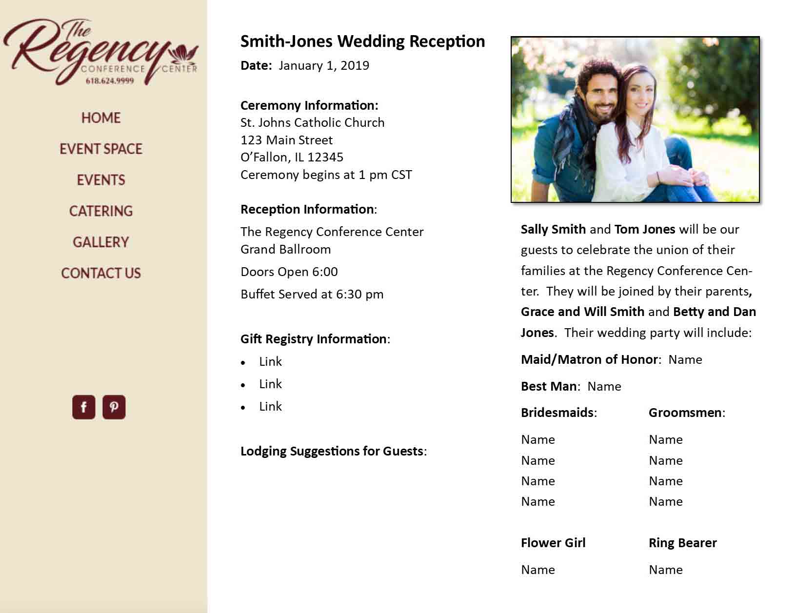 regency conference center wedding profile