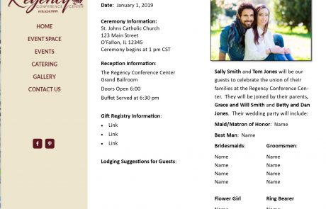 Sample Website Page for Wedding Registration Directory at Regency Conference Center