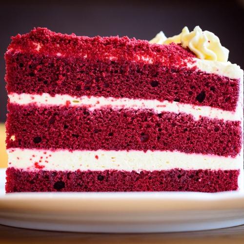 red velvet with raspberry coulis and cream